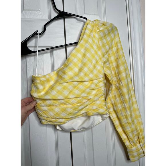 NEW Zara Yellow Gingham One Shoulder Crop Top Womens Size Small - Picture 7 of 7